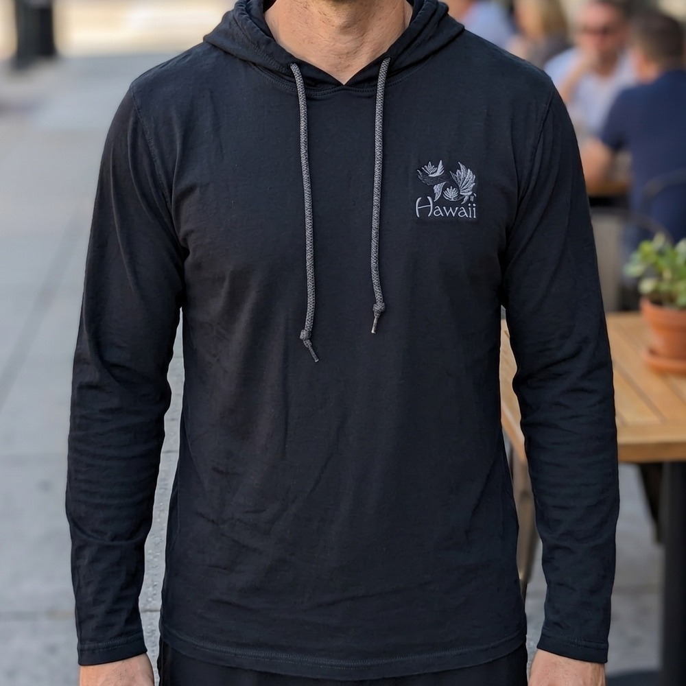 Hawaii Souvenir Black Long Sleeve Lightweight Hoodie Embroidered Graphic‎ XL